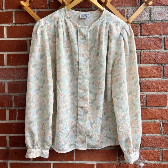Vintage Pastel Abstract Print Spring Blouse - 80's Vintage Clothing - Picture 1 of 5